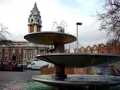 fountain and town hall, Brixton