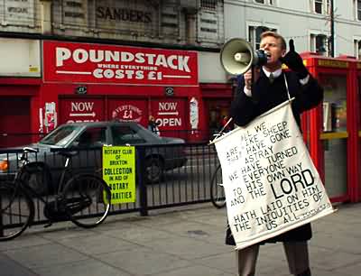 Evangelist with megaphone, Brixton