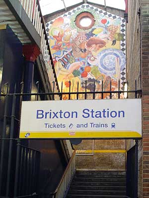 Brixton railway station and mural, Brixton, Lambeth, London, England SW9
