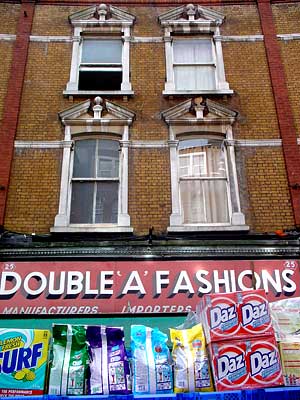 Double A Fashions and soap powder, Electric Avenue, Brixton, Lambeth, London, England SW9
