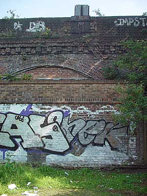 Graffiti, Wyck Gardens, off Coldharbour Lane, Brixton, Lambeth, London, England SW9