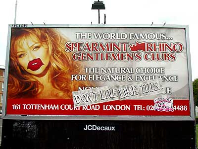 Spearmint Rhino Subverted billboard, Coldharbour Lane,  Brixton, Lambeth, London, England SW9