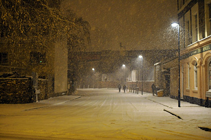 A snowy night in Brixton, Lambeth, London SW9 - scenes on Electric Avenue, Coldharbour Lane, Brixton Road, 2nd February 2009