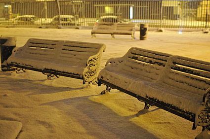 A snowy night in Brixton, Lambeth, London SW9 - scenes on Electric Avenue, Coldharbour Lane, Brixton Road, 2nd February 2009