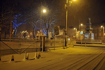 A snowy night in Brixton, Lambeth, London SW9 - scenes on Electric Avenue, Coldharbour Lane, Brixton Road, 2nd February 2009