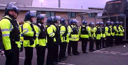 Riot cops outside the ground