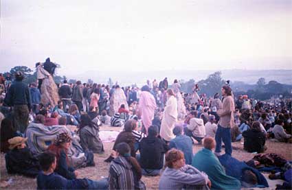 Watching the sunset from the Stone Circle. Glastonbury 1993