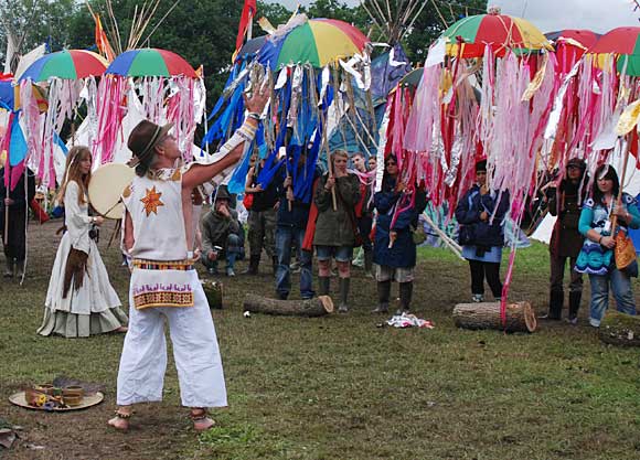 Glastonbury Tipi Village, ceremony and procession, Glastonbury Festival, 2007