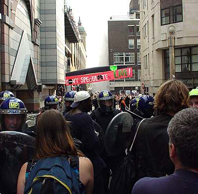 tensions start to rise as the riot police are called in