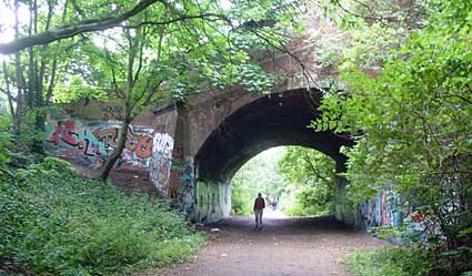 Approaching Mount View Road bridge, Finsbury Park to Highgate abandoned railway line, Haringey, London