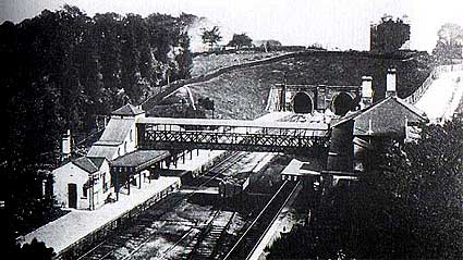 Archive postcard view of Highgate station on the Finsbury Park to Alexandra Palace railway, Parkland Walk, Haringey, London
