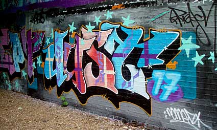 Graffiti on Mount View Road bridge, Finsbury Park to Highgate abandoned railway line, Haringey, London