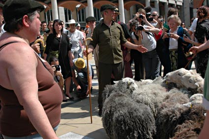 Sheep drive from Borough Market over the Millennium Bridge to Smithfield Market, London Biennale, 17th June 2006 