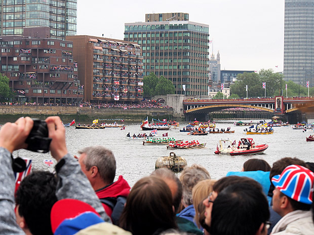 The Queen's Diamond Jubilee flotilla on the River Thames, central London, England, Sunday 3rd June 2012