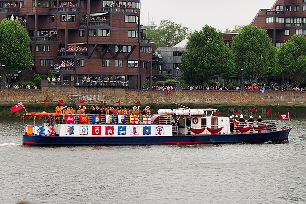 The Queen's Diamond Jubilee flotilla on the River Thames, central London, England, Sunday 3rd June 2012