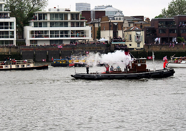 The Queen's Diamond Jubilee flotilla on the River Thames, central London, England, Sunday 3rd June 2012