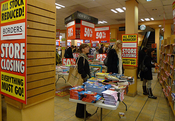 The end of Borders UK bookstore, Charing Cross Road, London, December 2009