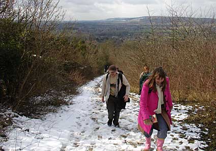 Climbing to Greenhill Wood, North Downs way, Otford, Kent