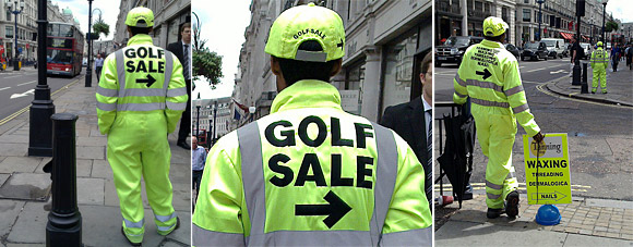 Human billboards and sandwich board advertising on the streets of London UK - update 2010