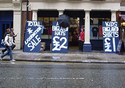 Total Liquidation Sale for England hats and shirts, Bloomsbury, London, May 2007