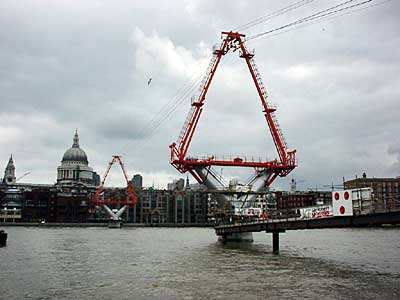 One of the tapering elliptical piers under construction, Millennium Bridge, London