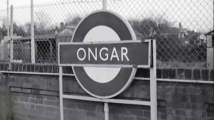 Ongar station sign, railway line, Essex