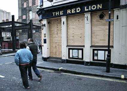 Closed Red Lion pub, Soho, London