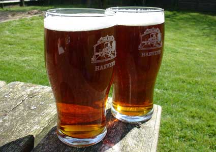 Two lovely pints of Harvey's Sussex Bitter at the White Horse Inn, East Sussex