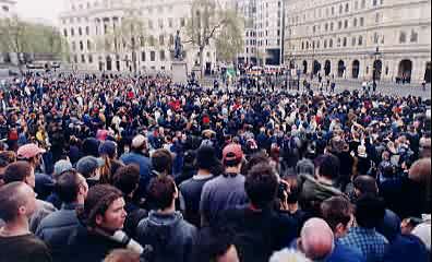 Mayday 2K: protesters in Trafalgar Square