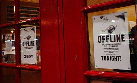 Posters advertising Offline 2 at the Brixton Ritzy, March 13th 2004.