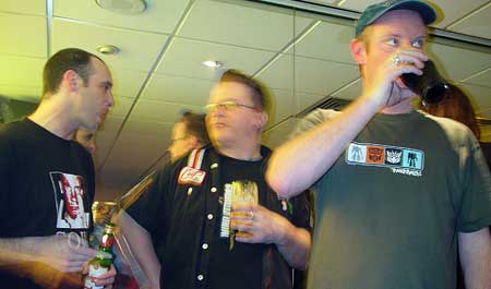 Drinking fellas, Offline 2 at the Brixton Ritzy, March 13th 2004.