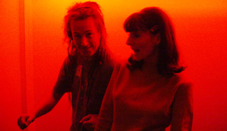 Editor and Actionette in the DJ booth, Offline 2 at the Brixton Ritzy, March 13th 2004.