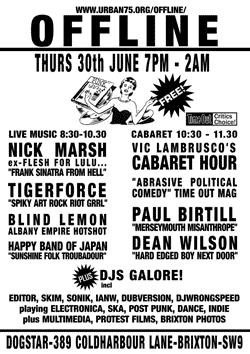 Download flyer for Offline at the Brixton Dogstar, June 30th 2005