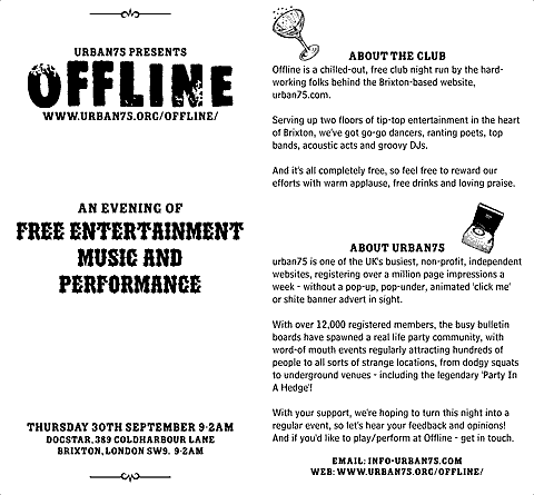 Programme, Offline 9 at the Dogstar, Brixton, Thursday 30th September 2004