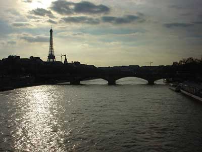 River Seine and Eiffel Tower, sunset, Paris, France