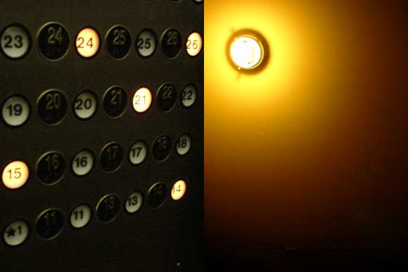 Elevator buttons, Broad St, NYC; Lightbulb, CafeCafe, Greene St, NYC