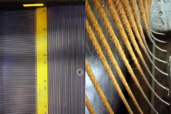 Subway escalator, NYC; Ropes, 'Museum Of', London