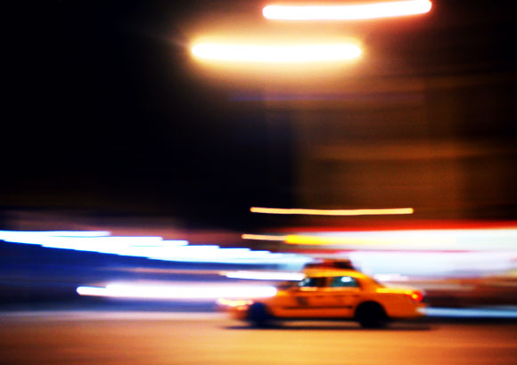 Speeding cab, Lower East Side, Manhattan, New York
