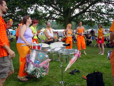 Orange drum people, Big Chill festival, Eastnor Castle