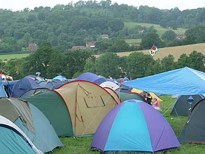 Overall view of camp site, camp site, Big Chill festival, Eastnor Castle 2004, England UK