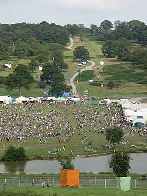Looking across the site to the art trail, Big Chill festival, Eastnor Castle 2004, England UK