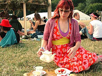 Cream tea, Big Chill festival, Eastnor Castle, Ledbury, Herefordshire, England UK