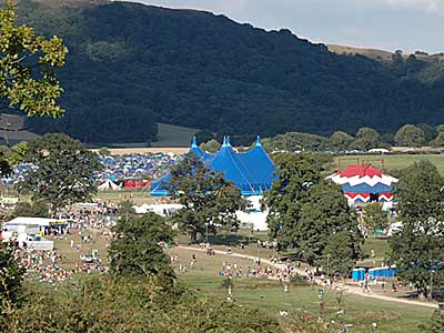 Sanctuary tent with hills in the distance, Big Chill festival, Eastnor Castle, Ledbury, Herefordshire, England UK