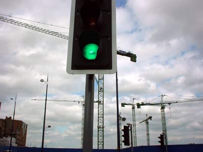 Traffic lights and cranes
