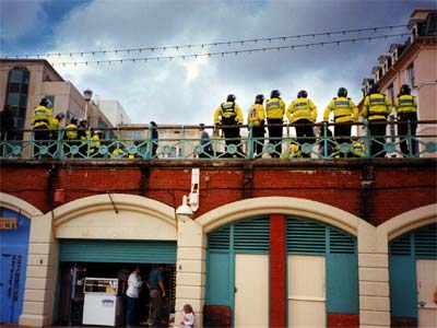 Police on the seafront, Reclaim the Streets protest, Brighton, August 1996