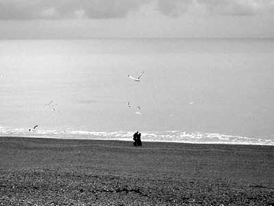 Couple on a deserted beach, Brighton