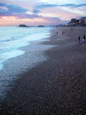 Beach and West Pier, Brighton beach, dusk
