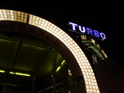Turbo Coaster ride, Brighton Pier at night, October 2003