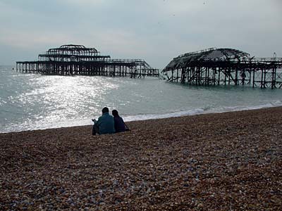 Couple looking out to sea, Brighton West Pier, Brighton, October 2003