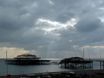 West Pier against a winter's sky, Brighton, East Sussex